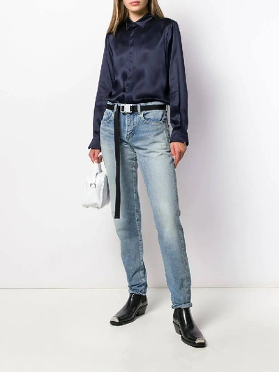 Shop Balenciaga Navy Silk Button Shirt