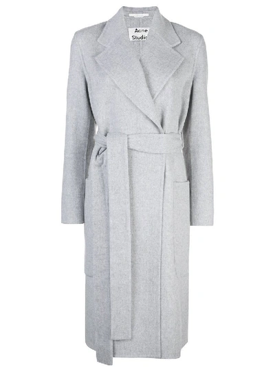 Shop Acne Studios Grey Mohair Belted Coat