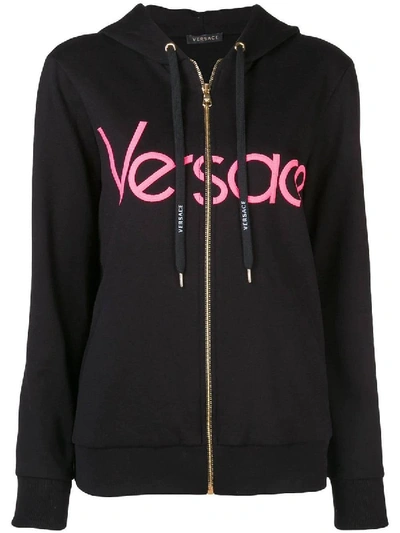 Shop Versace Logo Print Hoodie Black
