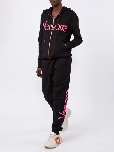 Shop Versace Logo Print Hoodie Black