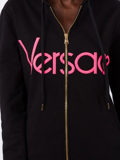 Shop Versace Logo Print Hoodie Black