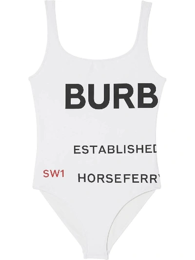 Shop Burberry Horseferry Print Swimsuit White