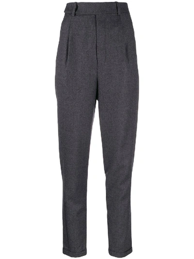 Shop Saint Laurent Grey High-waisted Tapered Trousers