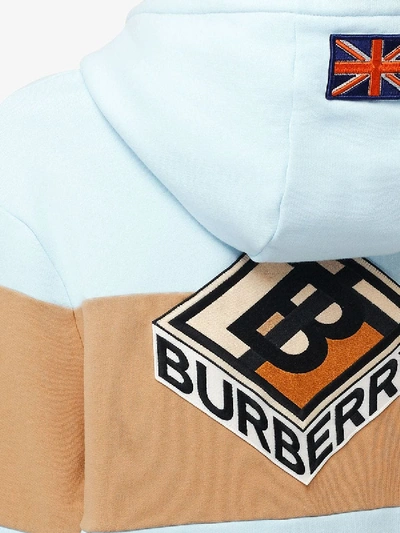 Shop Burberry Logo Graphic Panelled Cotton Oversized Hoodie In Blue