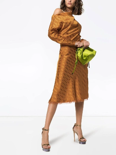 Shop Versace Off-shoulder Chain Strap Midi Dress