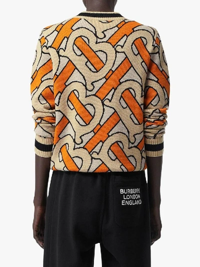 Shop Burberry Monogram Intarsia Wool V-neck Sweater In Multicolor