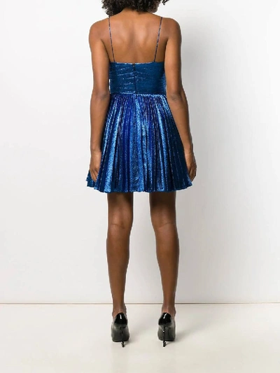 Shop Saint Laurent Blue Metallic Pleated Mini Dress