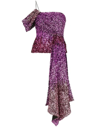 Shop Halpern Purple Draped Sleeve Sequin Top