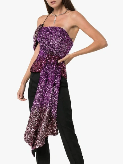 Shop Halpern Purple Draped Sleeve Sequin Top