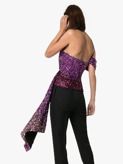 Shop Halpern Purple Draped Sleeve Sequin Top