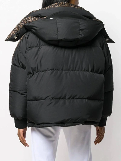 Shop Fendi Black And Brown Ff Logo Puffer Jacket