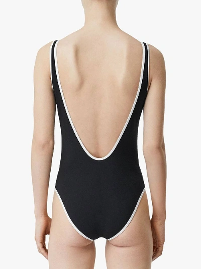 Shop Burberry Black And White Logo Zipper Swimsuit