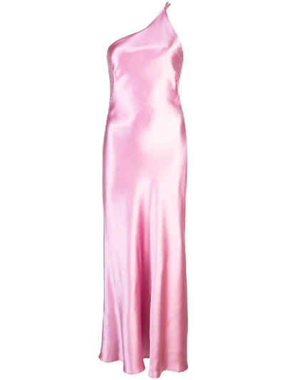 Shop Galvan One Shoulder Silk Dress In Pink
