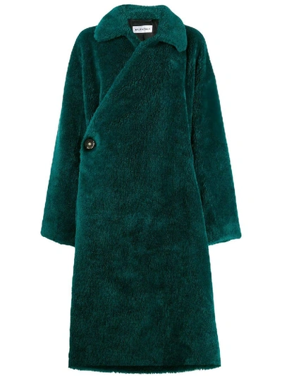 Shop Balenciaga Faux-fur Wrap Coat In Green