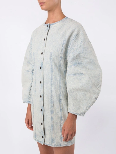 Shop Givenchy Puffed Sleeves Denim Dress In Blue