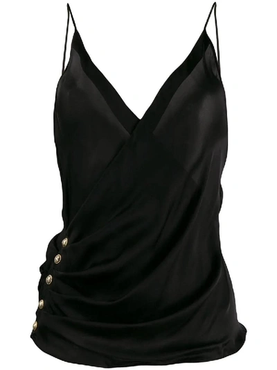 Shop Balmain Button Ruched Sleeveless Top In Black