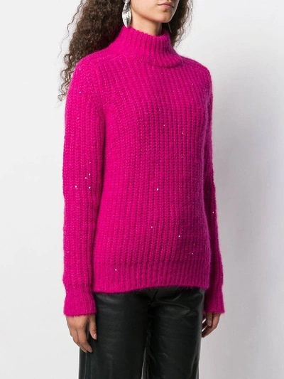Shop Saint Laurent Sequinned Turtleneck Sweater In Pink