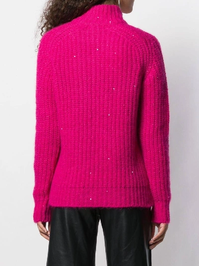 Shop Saint Laurent Sequinned Turtleneck Sweater In Pink