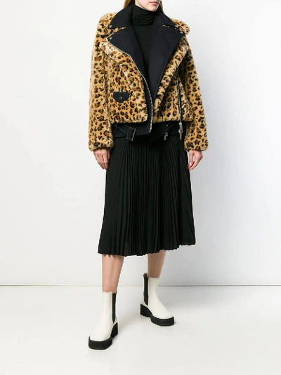 Shop Sacai Faux Fur Leopard Print Jacket