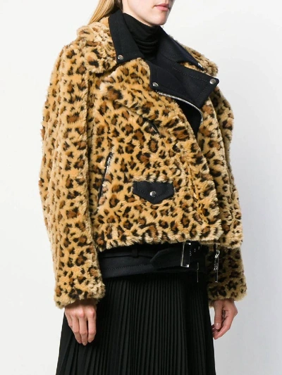 Shop Sacai Faux Fur Leopard Print Jacket