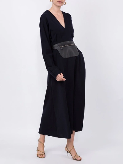 Shop Lanvin Long Wool Dress With Leather Belt In Blue