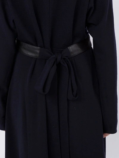 Shop Lanvin Long Wool Dress With Leather Belt In Blue