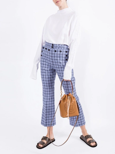 Shop Marni Checked High-waist Flared Trousers In Blue