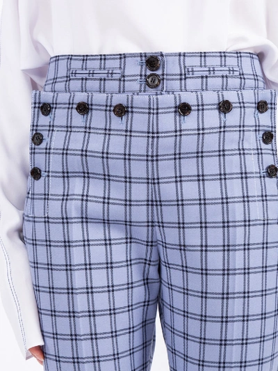 Shop Marni Checked High-waist Flared Trousers In Blue