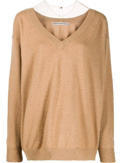 Shop Alexander Wang Long Sleeve Off Shoulder Sweater Brown