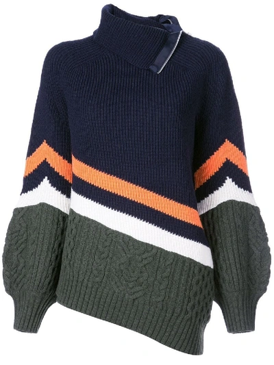 Shop Sacai Wool Stripe Panel Asymmetric Sweater In Multicolor