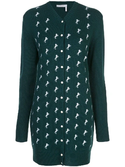 Shop Chloé Dark Pine Green Horse Embroidered Cardigan Dress