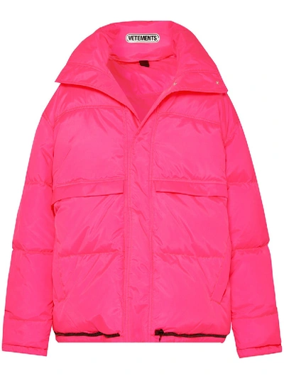 Shop Vetements Adjustable Length Fluo Puffer Jacket Fluo Pink