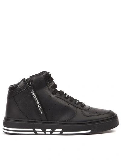 Shop Emporio Armani Sneakers High-top In Pelle Nera In Black