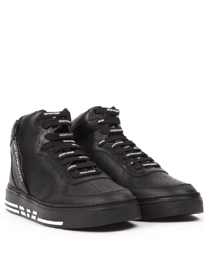 Shop Emporio Armani Sneakers High-top In Pelle Nera In Black
