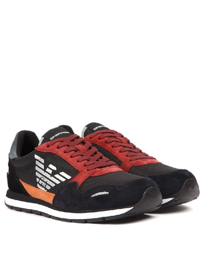 Shop Emporio Armani Black & Red Suede And Nylon Sneakers In Black/red/orange