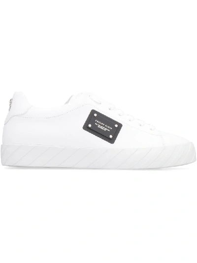 Shop Philipp Plein Leather Low-top Sneakers In White