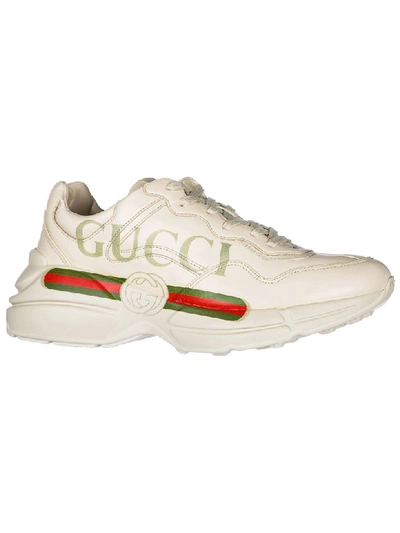 Shop Gucci Shoes Leather Trainers Sneakers Rhyton In Avorio