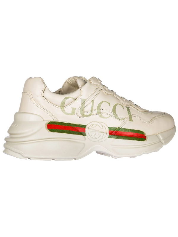 rhyton gucci logo leather sneaker white