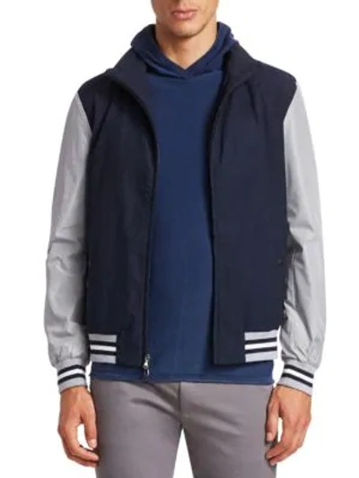 Shop Saks Fifth Avenue Modern Seersucker Hooded Jacket In Navy