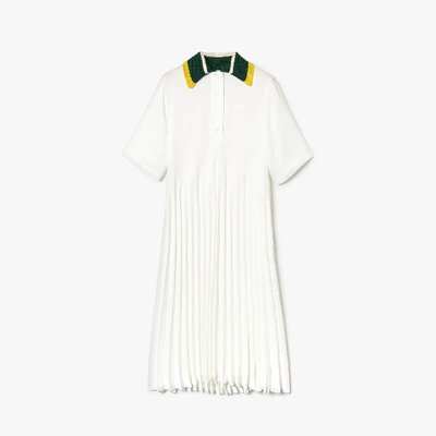 Shop Lacoste Women's Fashion Show Polo Dress With Knitted Collar In White / White