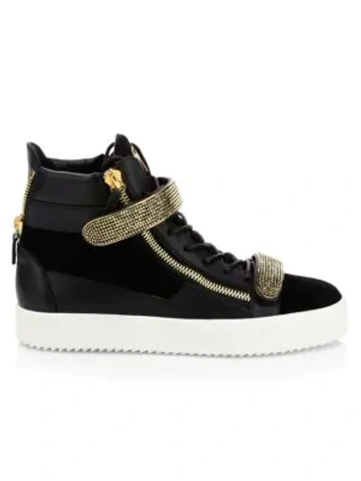 Shop Giuseppe Zanotti High-top Leather Double-strap Sneakers In Black