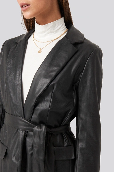 Shop Na-kd Tied Front Faux Leather Blazer - Black