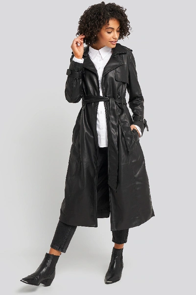 Shop Na-kd Faux Leather Trenchcoat Black