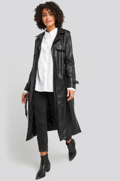 Shop Na-kd Faux Leather Trenchcoat Black