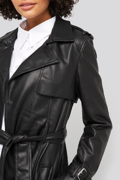 Shop Na-kd Faux Leather Trenchcoat Black