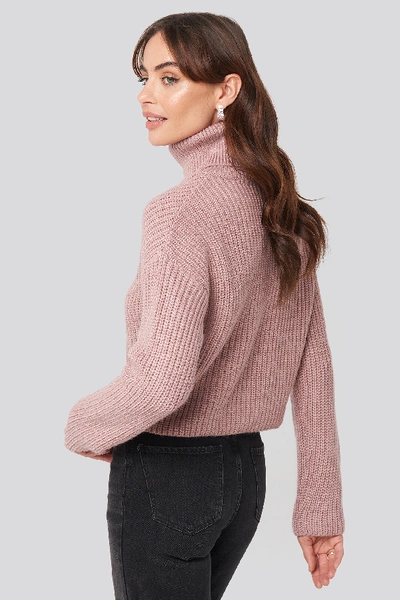 Shop Na-kd Folded Polo Neck Knitted Sweater - Pink In Pink Dusty Rose