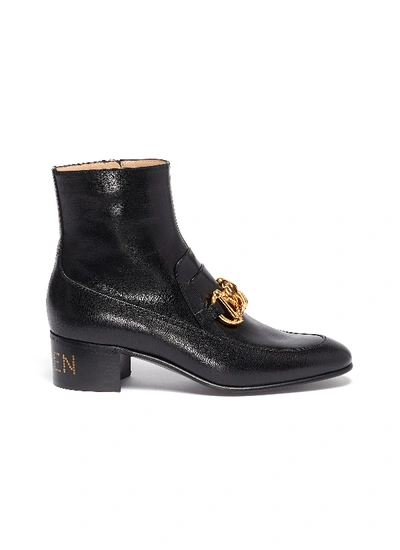 Shop Gucci Chain Clasp Leather Ankle Boots In Black