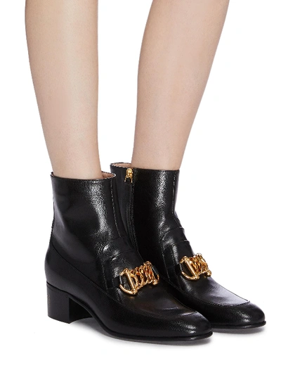 Shop Gucci Chain Clasp Leather Ankle Boots In Black