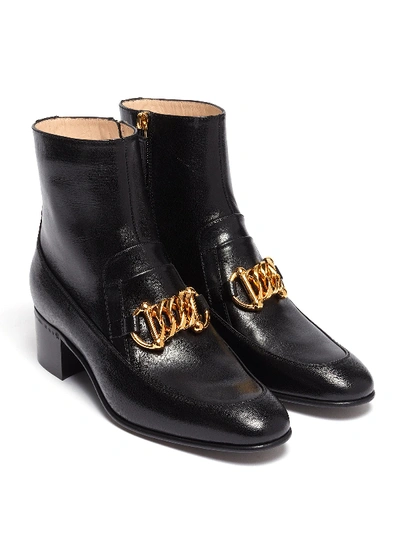 Shop Gucci Chain Clasp Leather Ankle Boots In Black