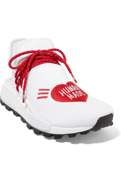 Shop Adidas Originals + Pharrell Williams + Human Made Nmd Hu Appliquéd Stretch-knit Sneakers In White